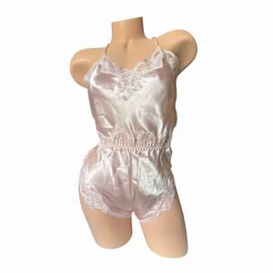 Sphere Medium Vintage satin lace teddy blush pink romper bodysuit one piece